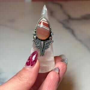 Botswana Agate Luna Moth Ring: 925 Sterling Silver • Size 7
